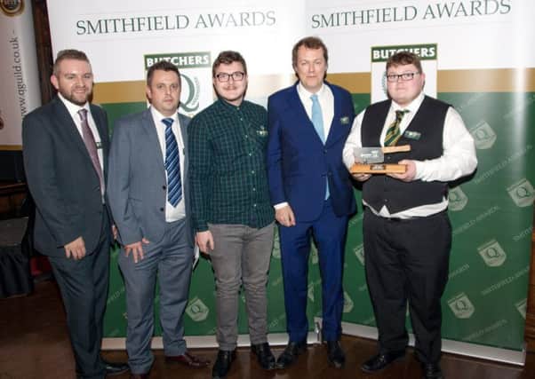Brothers James and Jon Patrick are pictured with Tom Parker Bowles and category sponsors after receiving their Q Guild 2017 Smithfield diamond award