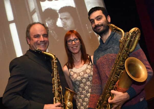 Raymond Macdonald and Christian Ferlaino with Jane Gardner at the launch of the Hippodrome Festival of Silent Cinema 2017.