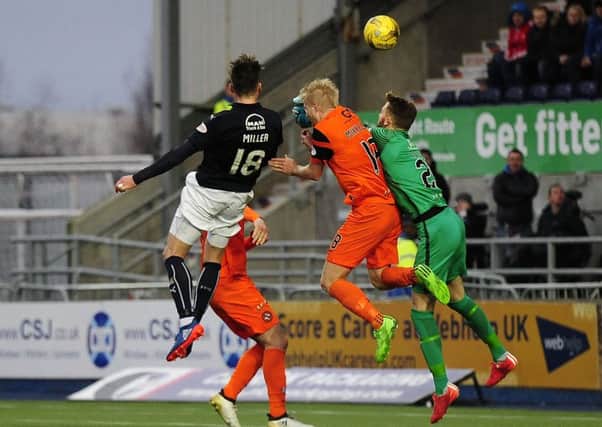 This Lee Miller 'goal' was ruled out but Falkirk were still convincing winners (pic by Michael Gillen)