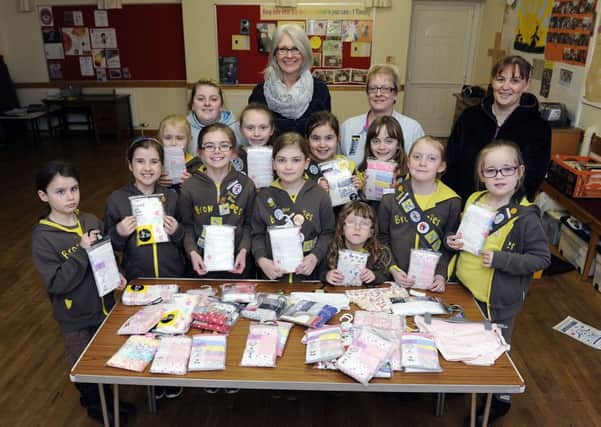 The Shieldhill Brownies with their collection of pants for Smalls for All. Picture: Michael Gillen