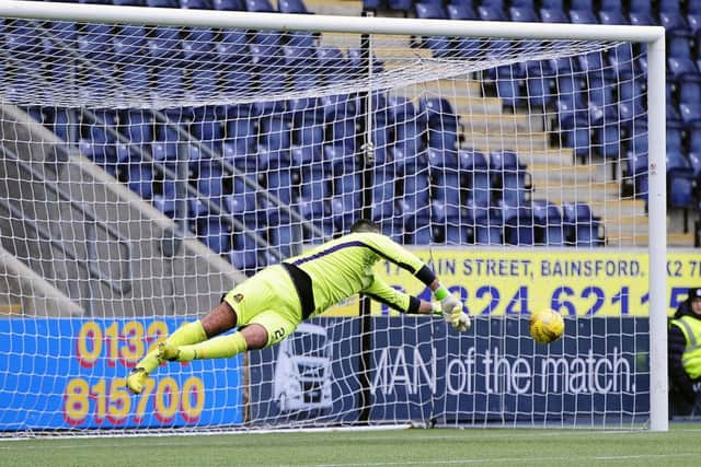 Alan Martin in the Dumbarton goal had no chance. Pic by Michael Gillen