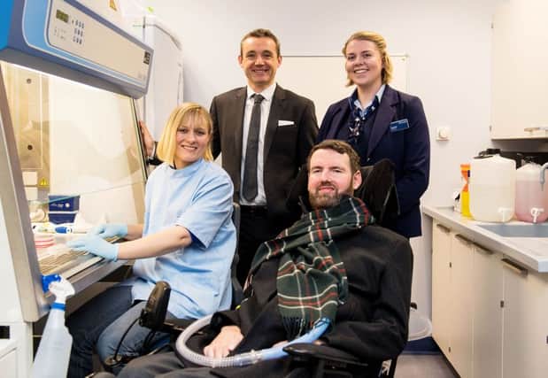 From left: Nicola Clements (MND Technician), Rob Shorthouse (ScotRail Alliance Communications director), Rebekah Droog (conductor at Edinburgh Waverley) and Euan MacDonald.