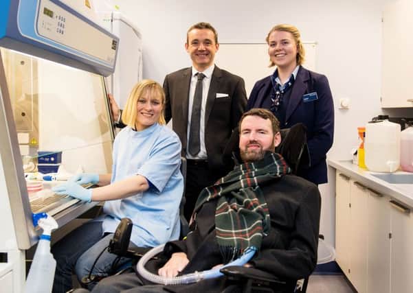 Rob Shorthouse with MND technician Nicola Clements, patient Euan MacDonald and Rebekah Droog, a ScotRail conductor at Edinburgh Waverley