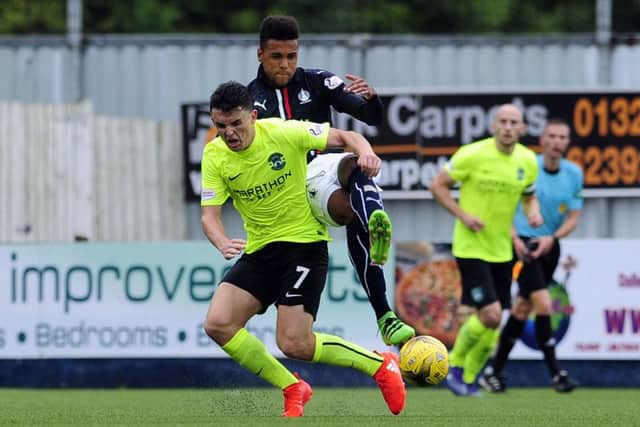 John McGinn has played against the Bairns this season and was involved in the tackle which led to Falkirk's only red card this term - shown to Tom Taiwo on the last trip to Easter Road. Pic by Michael Gillen.