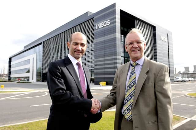 Peter Miller, vice president Midstream BP North Sea with CEO of INEOS O&P UK, John McNally, transition manager for the Forties Pipeline Systems deal
