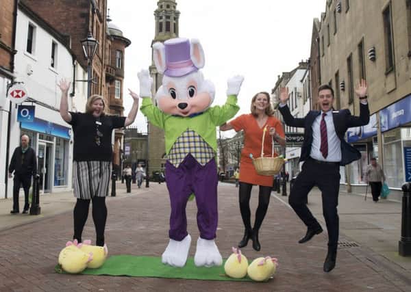 The Easter Bunny with, left to right, Debenhams Charlene McAuley, the Howgates Margaret Foy and Nick Moriarty of M&S