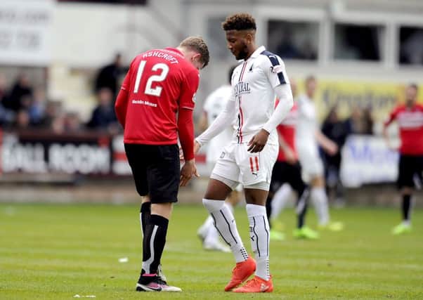 Myles Hippolyte came under criticism from Dunfermline staff, fans and players. Picture Michael Gillen.