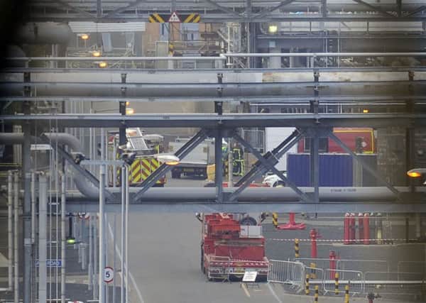 Emergency services work to contain the ethylene gas leak at the Kinneil Gas manufacturing plant at Ineos. Picture: Michael Gillen