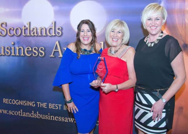 Catwalk receiving Best Fashion Boutique at Scottish Business Awards, left to right, Janine Myles, Pauline Spiers and Louise Brown
