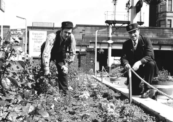 Work takes place on the garden at Grahamston station in 1972