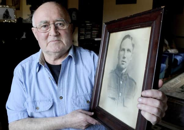 Bonnybridge pensioner Michael McMahon is part of the official UK Government party travelling to Belgium this month to commemmorate Passchendaele. 
Michael is picture holding a photograph of his grandfather, Michael Sylvester McMahon, who fought there.