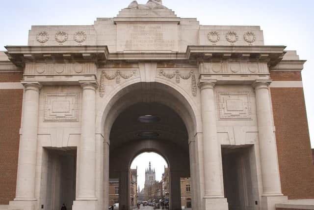 The Menin Gate in Ypres.  The names of countless Scots are inscribed inside the arch.