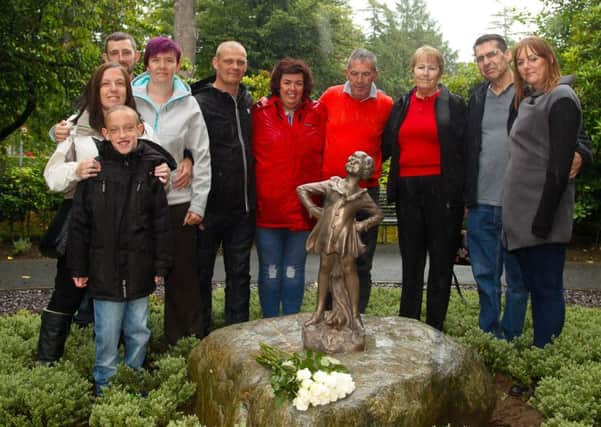 Left to right, Andrew Tuck, Leanne Buchanan, Bailey Waring, Linzi Tuck, Gary and Jacqueline Miller, Jim and Christine Hoggan, Tommy and Angela Smith at the new memorial