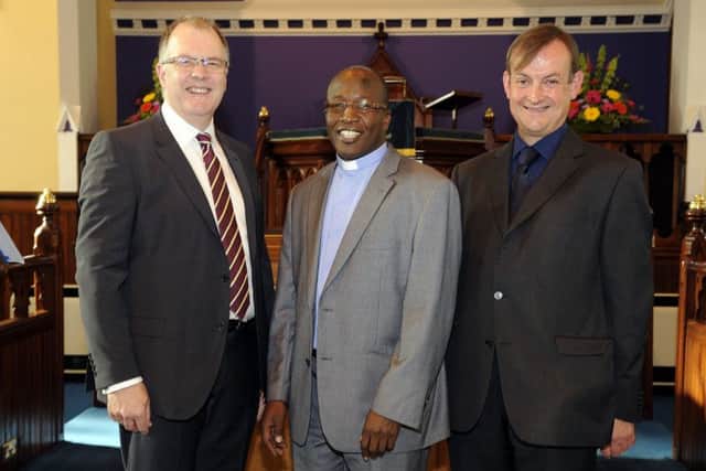 Reverend Too with Campbell Young and Dr Stuart McDonald at Westpark