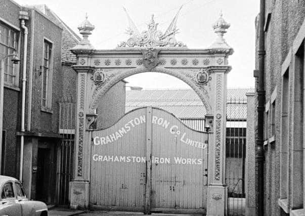 Grahamston gates in situ with company name