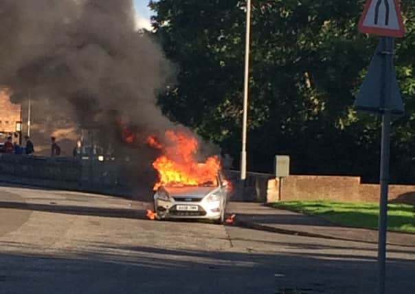 The car in the alleged incident was later found on fire outside the Carronbridge Inn in Carron. Picture: Paula Somerville