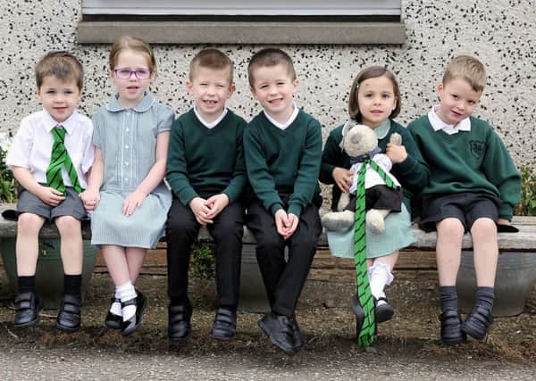 Picture Michael Gillen.. Springfield Primary School. Three sets of twins starting primary one. Seth O'Neill, Carys O'Neill, Thomas Blake, Euan Blake, Alice King and Matthew King.