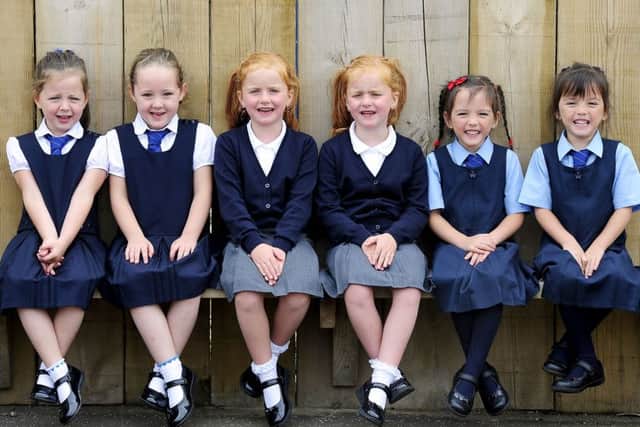 Picture Michael Gillen. South Queensferry, Queensferry Primary. Three sets of twins starting primary one, all girls. Erin Barclay 5, Ciara Barclay 5, Millie Scott 5, Freya Scott 5, Reese Logan 4 and Isabelle Logan 4.