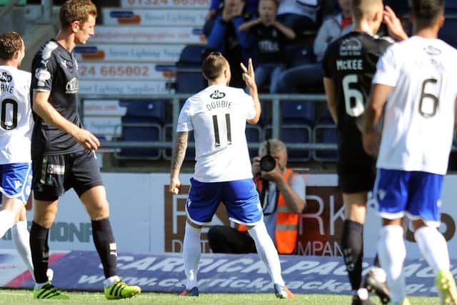 Stephen Dobbie punished Falkirk with a hat-trick. Picture Michael Gillen.
