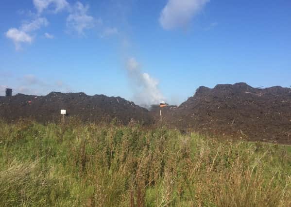 The fire at the compost mounds behind the Kinneil Kerse recycling centre in Boness was still smouldering into the late morning on Tuesday