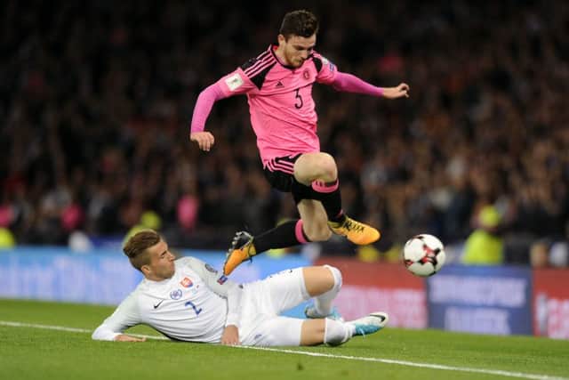 Liverpool's Andrew Robertson was involved throughout the first half.
