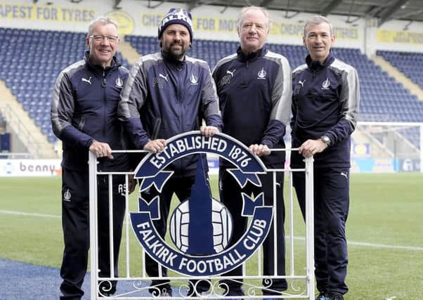 Falkirk's management team of Alex Smith, Paul Hartley, Jimmy Nicholl and fitness coach Tam Ritchie. (pic by Michael Gillen)