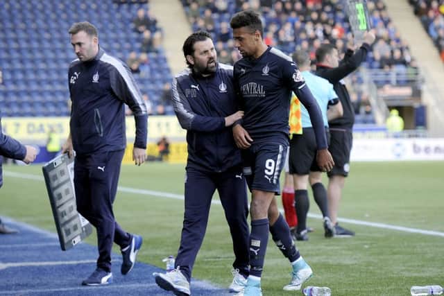 Falkirk boss Hartley is trying to work on his striker's finishing. Picture Michael Gillen.