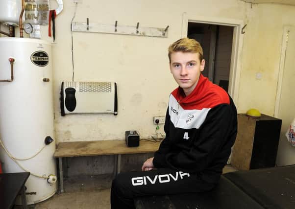 Danny Noble, young football captain raising funds to refurbish decrepit changing rooms.  Picture: Michael Gillen.