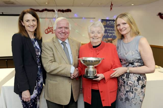Rotary Club of Falkirk community achievement award to Mrs Ann Kerr. Pictured: Jill Buchanan; Bill Laurie, past president; Ann Kerr and Linda Pacitti. Pic Michael Gillen