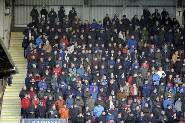 The away end was packed for the derby match. Picture Michael Gillen.