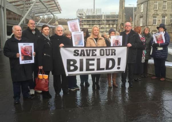 Protesters outside Holyrood at a recent demo against the closures.  Local campaigners included Bonnybridge councillor (now also Falkirk Provost) Billy Buchanan