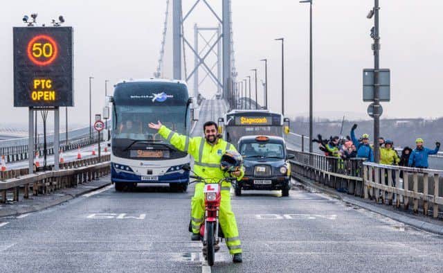 Forth Road Bridge re-opening as public transport corridor on Feb 1. Pictured: transport Minister Humza Yousaf