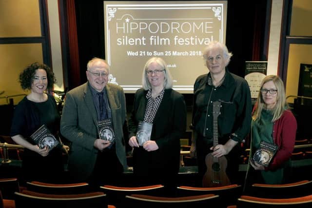 Pictured: Alison Strauss, Director HippFest 2018; Dr Trevor Griffiths from the University of Edinburgh who will talk about Billie Ritchie; Maureen Campbell, Falkirk Community Trust Chief Executive; David Allison, who will perform his new score to the original Last of the Mohicans and Nicola Kettlewood, Producer HippFest 2018. Pic by Michael Gillen