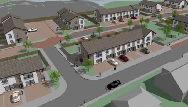 Aerial view of proposed development of houses to west of new Falkirk High on Blinkbonny Road. Copyright Falkirk Council