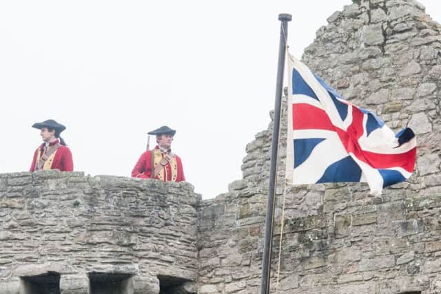 Redcoats mounting guard at another Outlander historic location - Craigmillar Castle.