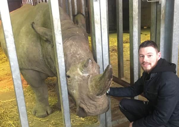 Blair Drummond keeper Graeme Alexander was pleased to see rhino Bruce on a trip to Flamingo Land