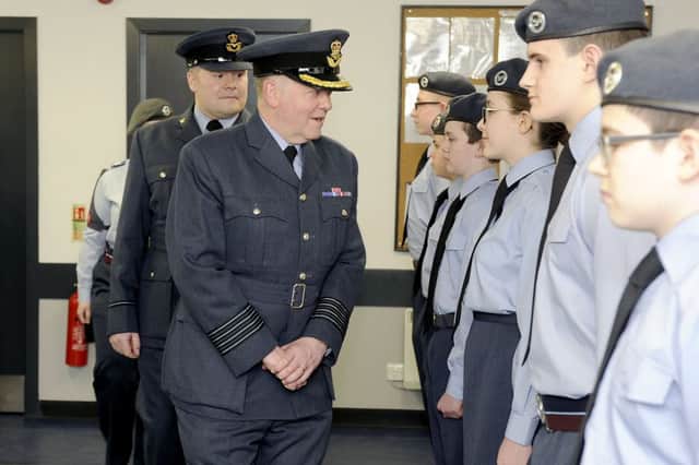 470 Falkirk Squadron - RAF Air Cadets welcomed Regional Commandant for the Air Training Corps Scotland and Northern Ireland Region, Jim Leggat.  Picture: Michael Gillen.