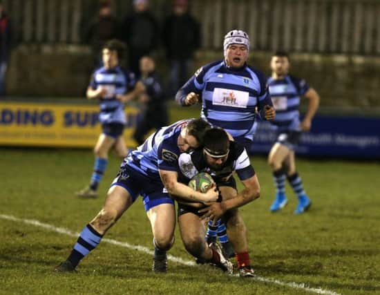 Kelso RFC v Falkirk RFC in BT National League One match at Poynder Park, Kelso; Kelsono no4 Paudie Lawlor with the ball.