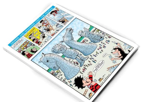 The special comic strip sees Dennis and Gnasher visit The Kelpies.