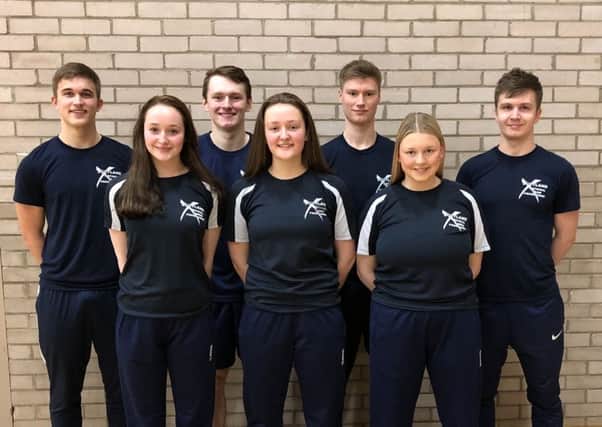 City of Edinburgh VC players who have been called up for Scotland duty. Left to right are, back, Harris Ritchie, Steven Smillie, Ben McHardy and Fraser Glass and, front, Rhian Murphy, Emma Waldie and Ellie Stewart.
 Not pictured is Edward Oldbury.