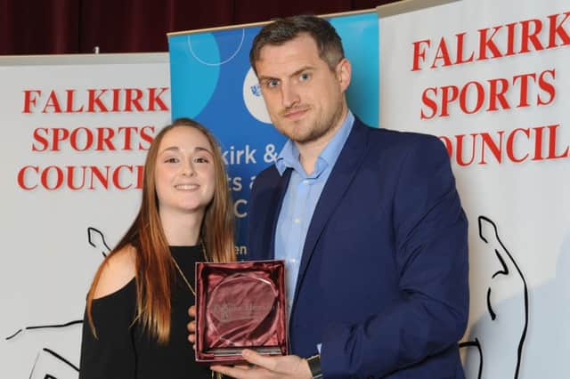 Christie Doran received her award from Falkirk Herald Sports Editor David Oliver. Picture: Paul Borg-Grech.
