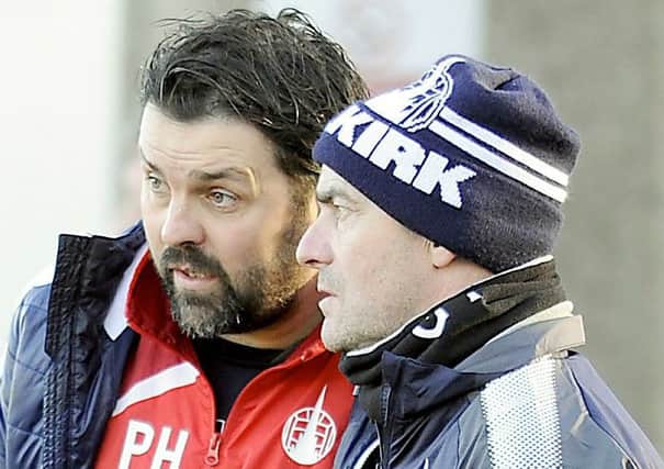 Paul Hartley and Gordon Young. Picture: Michael Gillen/Falkirk Herald