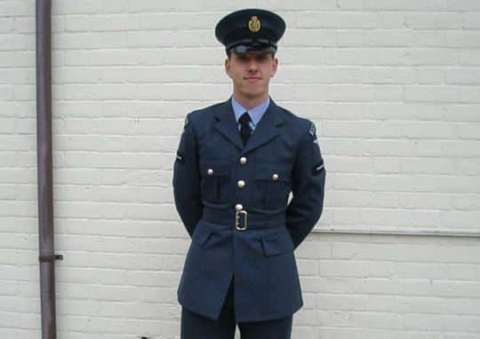 Looking back...despite his injuries, Kevin, pictured here in his RAF blues, has nothing but good things to say about his time in the air force.