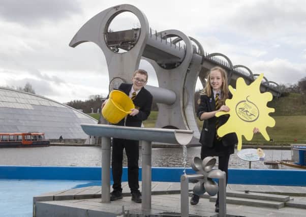 Katlin Forsyth and William Lawless from Grangemouth High School helped to promote the national art competition at the Falkirk Wheel.