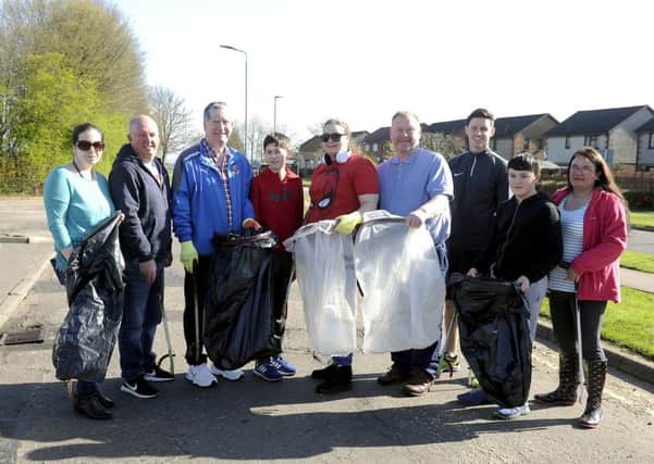 The volunteers who headed out on a sunny Saturday to clean up Carronshore - Pic Michael Gillen