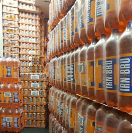 The shop had supplies of Irn-Bru stacked up to its ceiling
