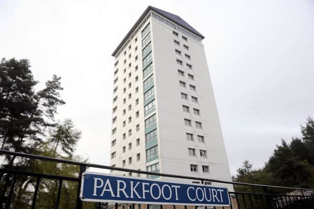 The lift to the even floors in Parkfoot Court, Falkirk has been out of action for three weeks already causing problems for elderly residents.  Pic: Michael Gillen.