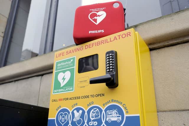 Life-saving equipment...now in place at the Wine Library in Falkirk to help assist with night-time emergencies. (Pic: Michael Gillen)
