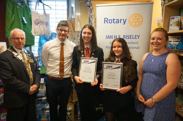 The picture shows Rotary District 1020 governor Lindsay Craig, Garry MacIntosh, leader of the creative writing group at Braes High School, Louise Robertson, Sophie MacGrain and Rachel McGaw.