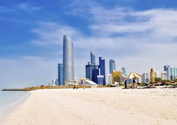 Airline Etihad is ceasing its flights from Edinburgh to Abu Dhabi (pictured) from October - just as Emirates starts its flights between the capital and Duba